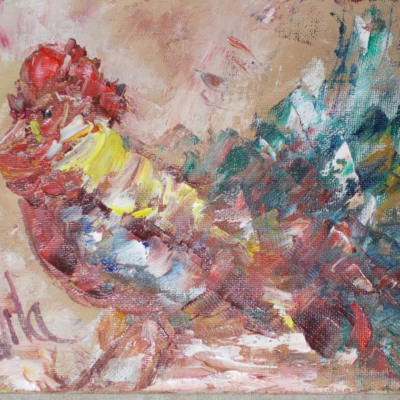 By Texas Artist Davila Other - New original "Yard Chicken" oil painting 7"x9"